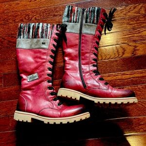 Women’s Rieker Red Leather Boots, Size 8.5